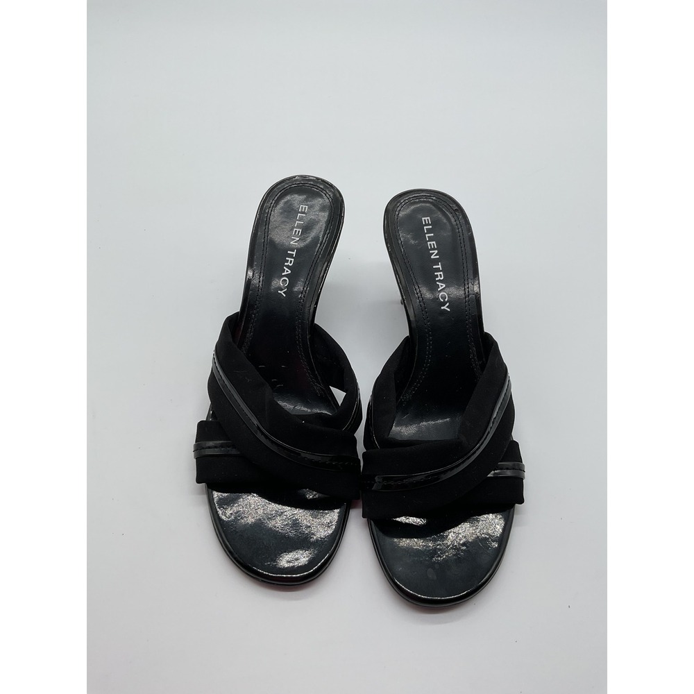 Ellen Tracy Mules Heels Slides Black Fabric‎ Dressy Party Shoes size 7